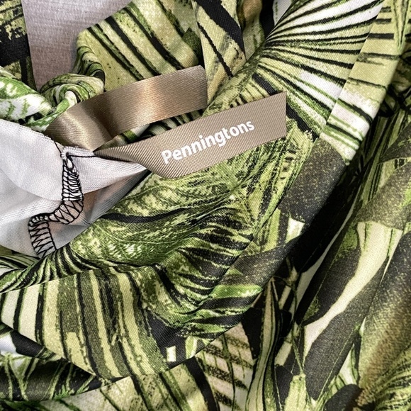 Pennington Sleeveless Top Drapped Collar Green Palm Branches Sz X - Picture 5 of 10